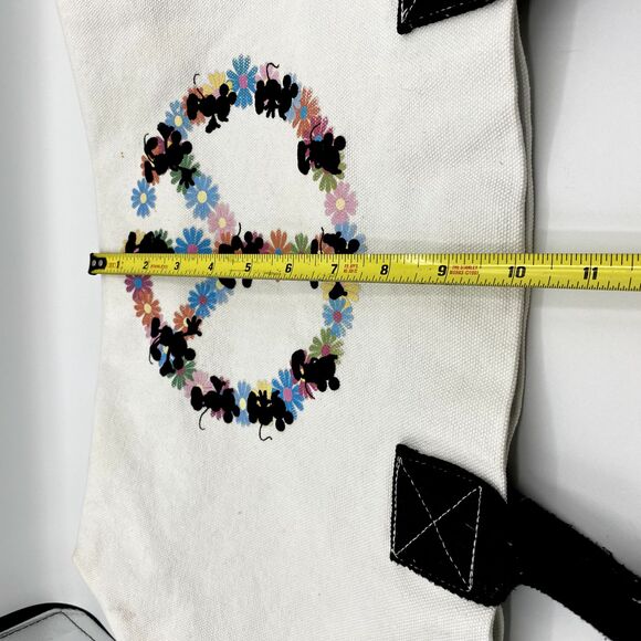 Vintage Disney Large Canvas Tote Bag Flower Peace Silhouette Mickey Hippy Boho - Picture 12 of 13